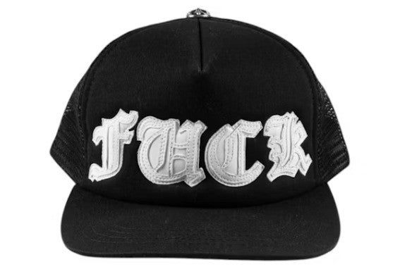 Chrome Hearts Fuck White Leather Patch Trucker Hat | Flex Shop